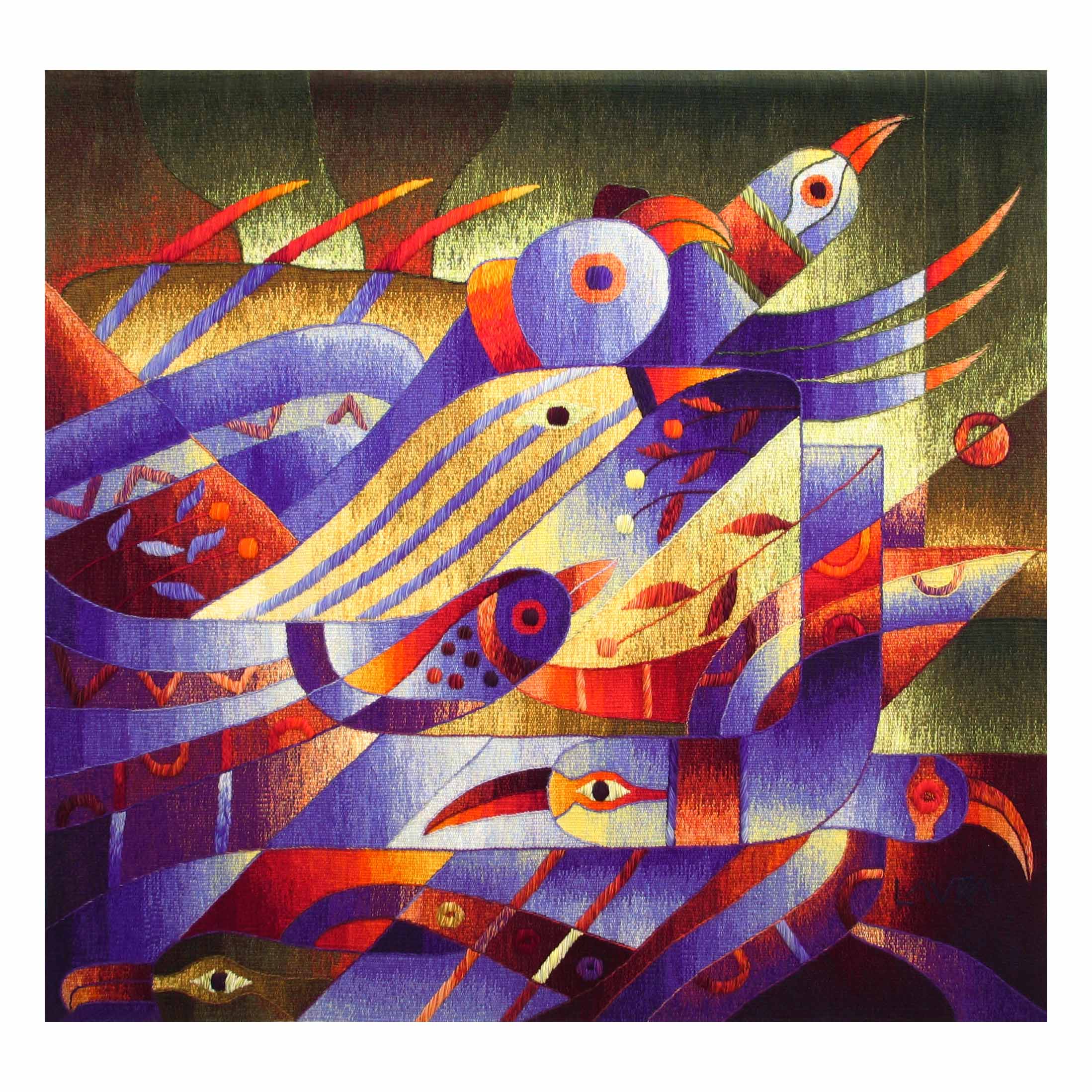 Round of Birds in the Garden </br>47 x 51"